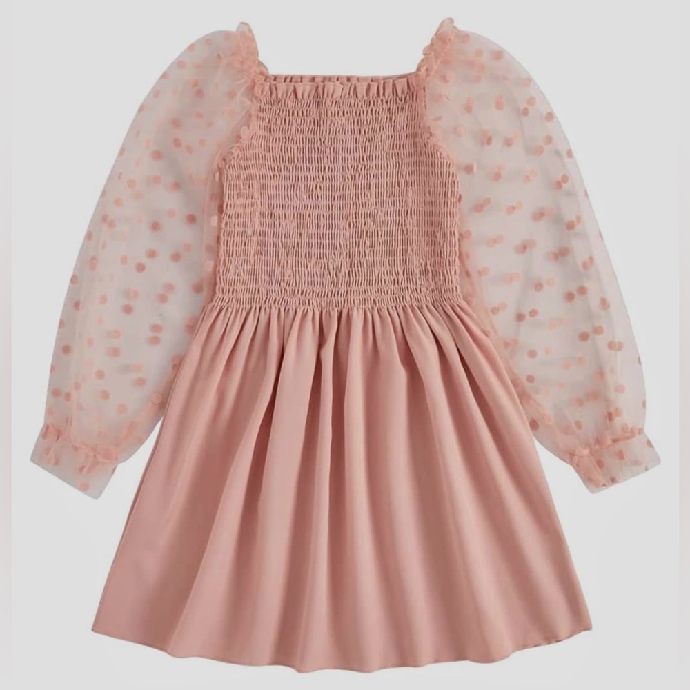 Toddler Girl's Polka Dots Mesh Flounce Long Sleeve Flared Dress 👗💕